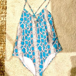 Buddy Love swim suit one piece Blue snake print